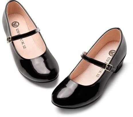 MIXIN Girls Mary Jane Shoes for Kids Hook and Loop Casual Princess Low Heel Party Dress Shoes for Children Ladies UK 10 Child-UK4