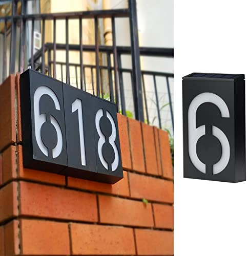TINYOUTH Numero civico solare – Numero 6, targa per porta da parete, 6 LED per numeri civici, targa con luci, impermeabile IP55, per ricerca casa fai da te
