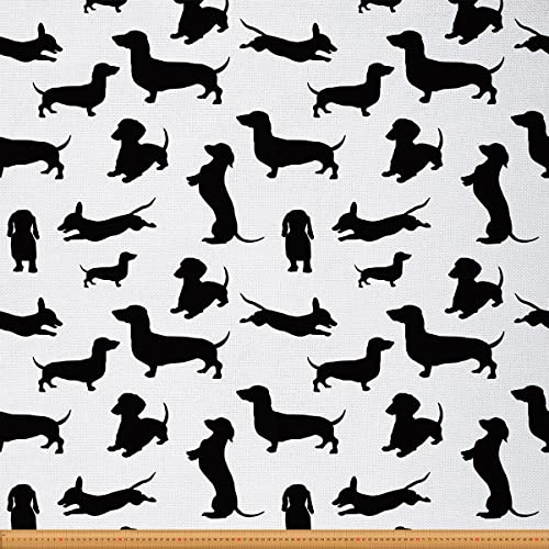 Loussiesd Süßer Hundestoff als Meterware Karikatur Dackel Welpe Möbelstoff für Stühle Hundeliebhaber Dekorationsstoff für Heimwerkerprojekte Outdoor Stoff 92x150cm Schwarz Weiß