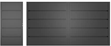 TODOME Tor aus verzinktem Blech Modell 16 schwarz 428 x 180 cm (B x H) inkl. Zubehörset für Fußgänger und Autos