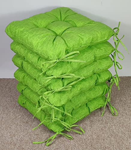 Rattani Set 6 x Stuhlkissen/Sitzkissen Lara 38 x 38 cm Dicke 8 cm, Fb. Colore Verde chiaro (hellgrün) mit Schleifen