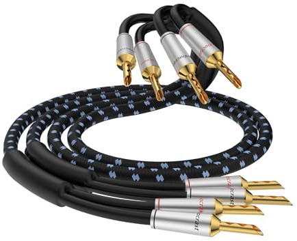 Tertullus 1 Paar High-End Lautspecherkabel OFC Versilbert mit bananenstecker HiFi Lautspecher-Kabel für Heimkino, Verstärker, Lautsprecher,HiFi System bananenstecker zum bananenstecker 3m