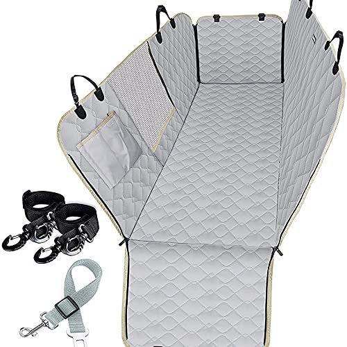 LIULIUQI Hundedecke Auto Rückbank, 3-in-1, Wasserdicht, Kratzfest, Schwarz/Grau, Universell für PKWs, LKWs und SUVs