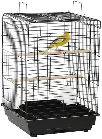 PawHut Jaula para Pájaros con Techo Abatible para Aves 40x40x59 cm Negro