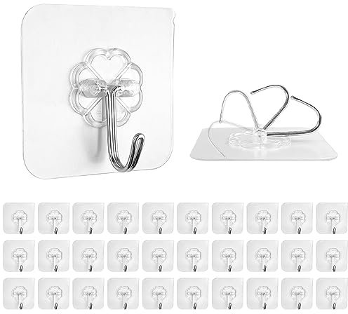Frevoitna 30 Stück Haken Selbstklebend, Magische Haken von Edelstahl, Klebehaken Transparent Ohne Bohren, Klebehaken Decke Wasserdicht, Wandhaken für Küche, Badezimmer, Türwand, Wohnmobil, Bad