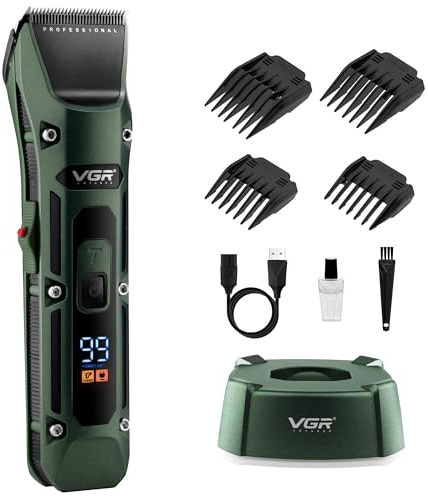 VGR Cortapelos para hombre, recortador de barba eléctrico profesional con cuchillas de cerámica, Turbo Boost, batería de 300 minutos, kit de aseo recargable inalámbrico para corte de pelo en la cabeza