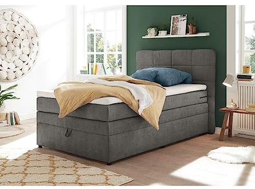 Lomadox Boxpsringbett 140x200 cm mit Bettkasten | Jugendbett in grau mit Härtegrad H2