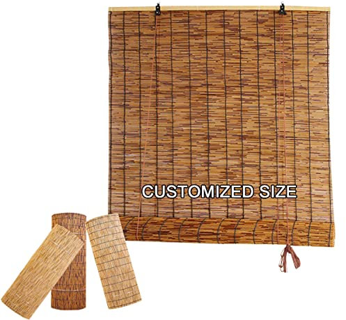 WAYRGN Bambusrollo, Bambus Jalousie, Sichtschutz Sonnenschutz, Wetterfest für Terrasse/Garten/Balkon/Küche, Braun, Bambus, Feuchtigkeitsbeständig, Umweltfreundlich