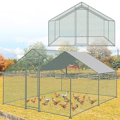 Duisrech hönshus utomhushage 3 x 3 x 2 m stor kycklingstallpip med PVC-belagd skugga, tak, galvaniserad stålram för kycklingbur, fjäderfähall, fågelbur små djur