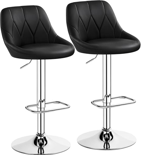Yaheetech Juego de 2 Taburetes de Bar de Altura Ajustable 86-107,5 cm Sillas de Bar Asiento Giratorio Reposapiés Cuadrado Estructura de Metal Negro