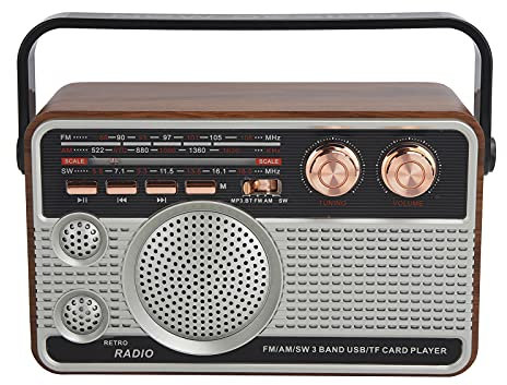 Radio FM/AM/SW, Haut-Parleur Bluetooth Portable, Haut-Parleur USB Rechargeable, Style Rétro, pour Disque U/Carte Mémoire