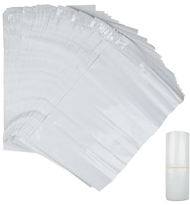100 Bolsas Envío Autoadhesivas, Bolsas para Envíos de Ropa, Bolsas Plástico para Envíos, Embalaje para Envíos Pequeños, Impermeable, Opacas - Blanco, 28x38cm