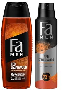 Fa Men Duschgel Red Cedarwood (1x 250 ml) Duschpflege mit 2in1 Formel & Deospray (1x 150 ml) mit kraftvollem & langanhaltendem Duft Zedernholz & Whiskey, Parfüm-inspirierter Duft