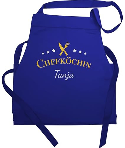 Schürze - Kochschürze Damen Frauen - Chefköchin mit Namen I Küchenchefin I Küchen Chefin - 60x87 - Royalblau - küchenschürze koch kuechenschuerze kreative geschenke für hobbyköche kochen