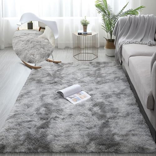 NINGBAI Shaggy Hochflor Teppich 100 x 200 cm Teppiche für Wohnzimmer, Fellteppich Kunstfell, Outdoor Carpet Shaggy, Pflegeleicht Schmutzabweisend für Schlafzimmer Kinderzimmer, Hellgrau