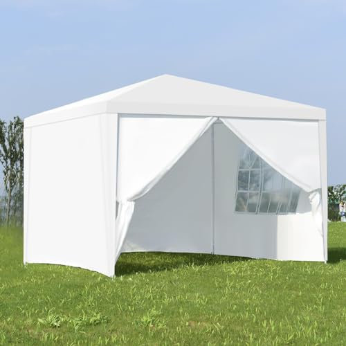 RELAX4LIFE Tonnelle de Jardin Extérieur 3x3 M en PE Imperméable, Barnum 3x3 avec 4 Parois Amovibles & 12 Piquets de Sol, Résistant aux UV pour Fête Mariage Barbecue (3x3 | 4 parois)