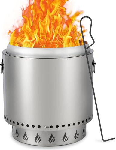 Rauchfreie Feuerstelle, 41,5 cm, tragbare Outdoor-Feuerstelle, Edelstahl-Holzkamin mit abnehmbarem Aschekasten und Schürhaken, für draußen Lagerfeuer, Hinterhof, Terrasse, Camping
