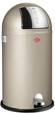 WESCO Kickboy Tretabfalleimer in der Farbe neusilber, pulverbeschichtetes Stahlblech, 40 Liter Volumen, klappe aus Edelstahl, verchromter Kunststoff-Fußtritt
