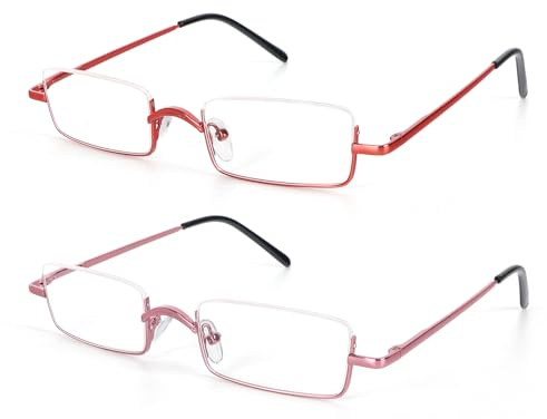 KoKoBin 2 Pack Lesebrille Halbbrille aus Metallrahmen mit Halbrahmen Sehehilfe mit Brillenetui für Damen und Herren
