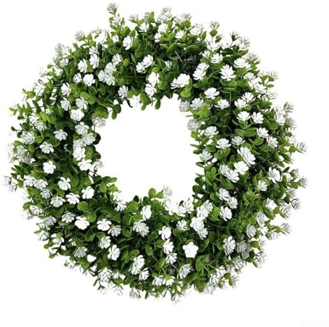 Entgoinggo Tür-Blumenkranz, künstlicher Ranunkel-Blumen-Haustür-Kranz, 30 cm Kranz, Bauernhaus-Dekoration für Zuhause, Innen- und Außenbereich, Party, Hochzeitsdekoration (weiß)