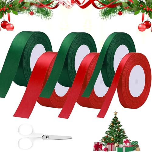 Geschenkband Weihnachten 132 Meters, Kommt mit Schere, Geschenkband, Schleifenband Weihnachten, GeschenkbandRot, Geschenkbänder, Schleifenband, GeschenkbänderWeihnachten