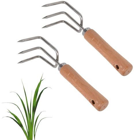 Rastrello a Mano da Giardino 2 Pezzi di Coltivatore a Mano a 3 Denti, Rastrello da Artigli da Giardino in Acciaio Inossidabile, Rastrello per Giardinaggio, Artiglio da Giardino a Tre Denti