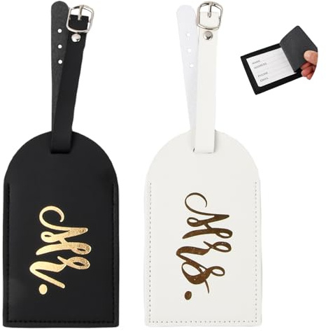 2 Stück Gepäckanhänger, Kofferanhänger Leder Namenschild, Modische Bronzing Koffer Handtaschen ID DEtikett Reisezubehör für Verheiratete Männer Frauen Paare Hochzeit Reisegeschenk