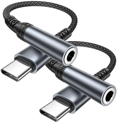 Adaptador USB C a Jack 3.5 mm, 2-Pack Adaptador Jack a USBC Adaptader Auriculares Type C Adaptader Cascos para iPhone 16 Pro Max/16 Plus/16e/15 Pro/15, iPad Pro/Air, Samsung S25 Ultra S24 S23 S22 S21