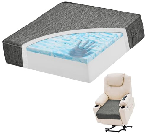 baibu Extra Large Dual-Layer Gel Memory Foam Recliner Cushions for Elderly, 20x20x5 Inch Thick Non-Slip Recliner Seat Cushion Suitable for Couch for Easy to Stand Up & Reduce Hip & Lumbar Pain, Grey