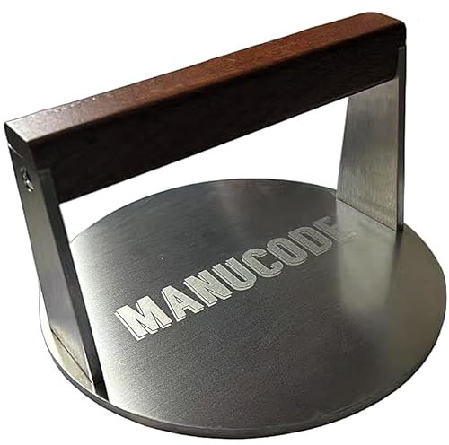 Manucode Prensa para hamburguesas de acero inoxidable, 17 cm, 1000 g, para carne