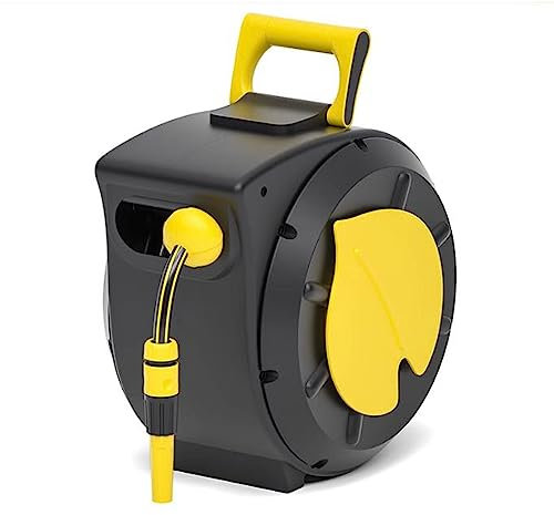 Support de tuyau d'arrosage Enrouleur de tuyau d'arrosage mural, 30 m/100 pieds tuyau d'arrosage rétractable automatique boîte de tuyau portable pivotante à 180 ° avec buse de pulvérisation et tuyau D