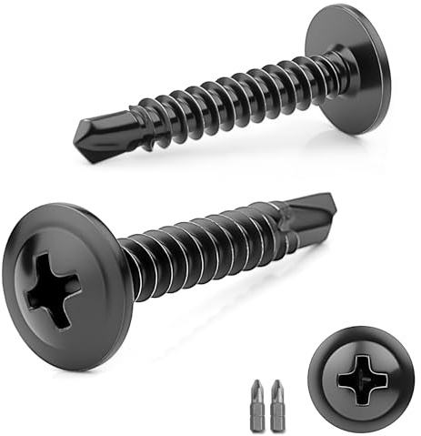 sturiz 150 Stück Selbstschneidende Schrauben Schwarz 4,2x19 mm Blechschrauben Selbstschneidend 410 Edelstahl Bohrschrauben Metall Kreuzschlitz Selbstbohrende Senkkopf für Stahl Holz mit 2 Stk Bits