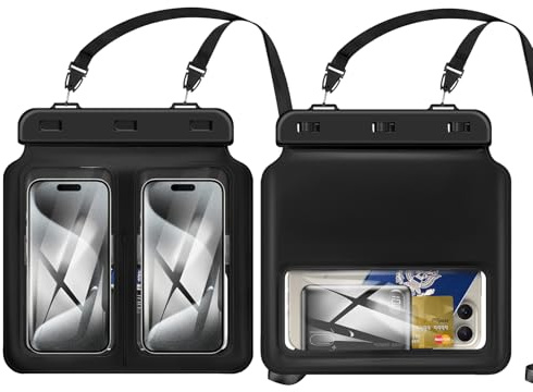 HTTDSLF Pochette Étanche Téléphone, Conception de Double Poche, Pochette Étanche Smartphone, Protege Telephone Eau, Housse Jusqu'à 7 Pouces, Sac Impermeable, Double Pack pour Baignade, Noir