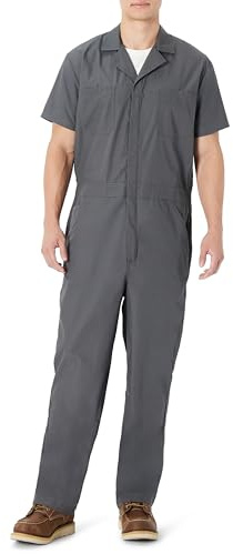 Amazon Basics Men's Relaxed Fit Short Sleeve Workwear Coveralls, Charcoal, Large- Regular