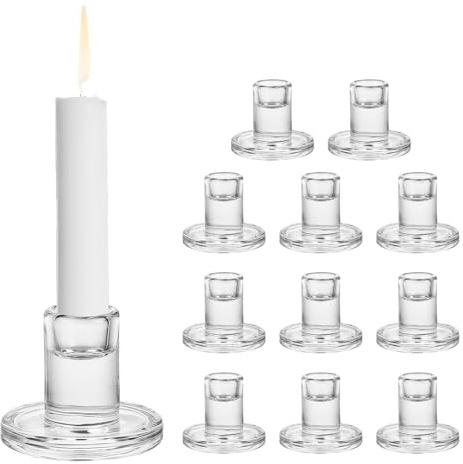 YiTePeDo - Juego de 12 candelabros de cristal transparente, candelabros en miniatura para velas cónicas, decoración de mesa para Navidad, boda y adviento – soportes de vela elegantes para centro de