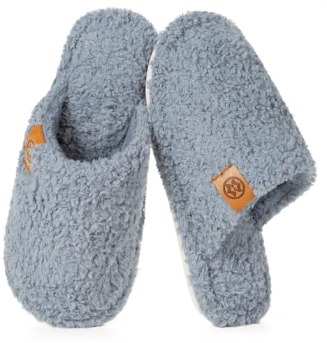Dokela Women's Cozy Slippers Warm Fuzzy Slip On House Slippers for Women Indoor Memory Foam Anti-slip Shoes Lightweight Winter House Bedroom Shoes，Blue，4041