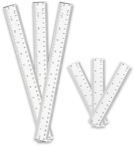 Transparentes Kunststofflineal Set, 6 Stück Lineal (3×30cm + 3×15cm), Bruchsicheres Flexibles Lineal mit Metrische & Inch Skala, Messwerkzeug für Schule Büro Studenten Designer Malerei