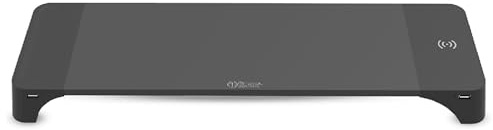 Miraval Monitor-Ständer mit Kabelloser Ladefläche, 57,5 x 17,6 x 5,6 cm, USB-C Anschluss, 15W Ladefunktion, Stifthalter, USB-A Anschluss (Schwarz)