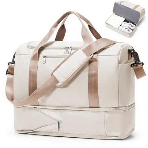 for Ryanair Airlines Underseat Cabin Bag 40x30x20 Weekend Overnight Carry on Holdall for Women Travel Duffel Sport Gym Tote Mum Hospital Bags with Wet Pocket,E03-Beige Brown