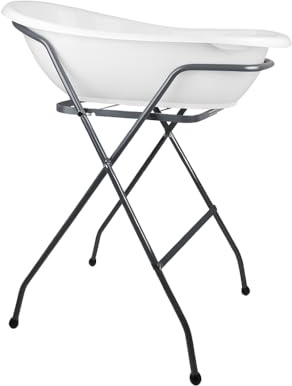 THERMOBABY Yopi Badewannenset – Komplettset mit Badewanne, klappbaren Füßen und Ablaufschlauch – Babybadewanne – ergonomisch, stabil und einfach zu entleeren – sauberes und praktisches Design – Weiß