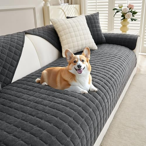 MYSKY HOME Couch Überzug Sofadecken für Sitzfläche Sofa Überzug Kratzschutz | Dunkelgrau,1er Set,88x160cm,Überwurfdecken für Sofa,Sofa Katze für Haustiere,Couch Überwurf Weich Cover L Shape