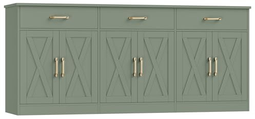 HOSTACK 71 Large Sideboard Buffet Cabinet with Storage, Farmhouse Coffee Bar Cabinet with 3 Drawers, Long Kitchen Buffet Table, Kitchen Sideboard Storage Cabinet for Dining Room, Living Room, Green