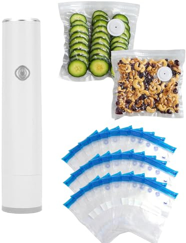 Savourmate Vacuum Sealer - with 10/20/30 Reusable BPA-Free Bags, 5-Second Vacuum Seal, 5X Longer Freshness, Portable Food Saver (with 30 bags)