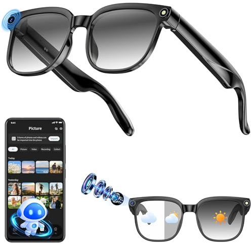 Hwagol Gafas Inteligentes IA, Gafas con Camara 8MP, Smart Glasses con Fotografía/Grabación/Llamadas Bluetooth/Música/Traducción/Reconocimient Imágenes