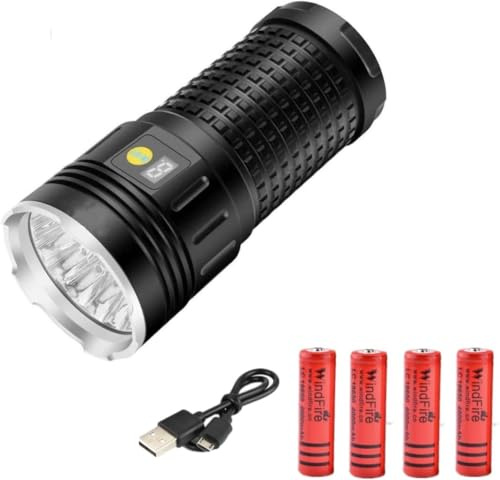 Toches LED Super Bright, 1000000 Lumens Rechargeable Torch, 18xLED High Power Flashlight , Powerful Tactical Flash Light with 4 Modes and LCD Display for Camping, Hiking, Dog Walking, Emergency
