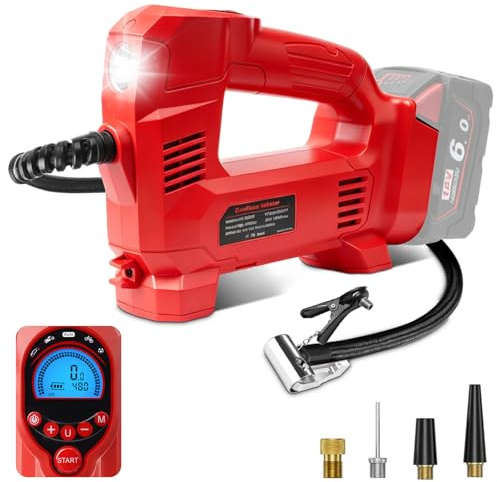 QUPERR Tyre Inflator for Milwaukee M18 Battery 150PSI Cordless Air Pump | 10.34 Bar Air Compressor with Digital Pressure Gauge and Auto Shut-Off for Cars, Motorcycles, Bicycles & Balls (No Battery)