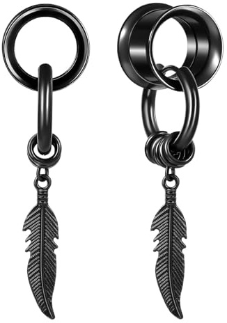 Hoisy 2er Pack Tunnels mit Anhänger, 10mm(00G) Plug Piercing mit Feder, Edelstahl Expander Tunnel Set Schwarz