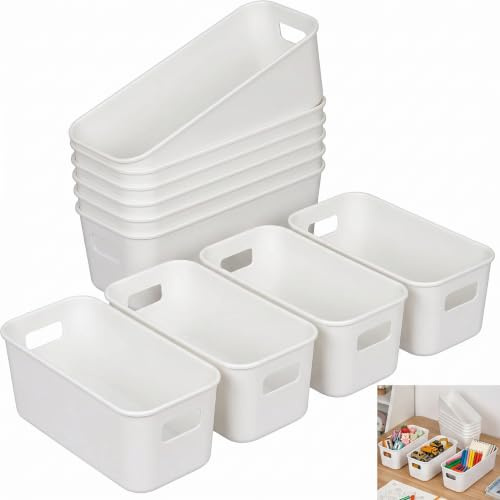 10 Pcs Narrow Storage Box, Narrow Bathroom Storage Baskets Slim Kitchen Cupboard Organiser Storage Box with Handles Rectangle Plastic Storage Boxes for Kitchen Cupboard Bathroom Cabinet Desktop