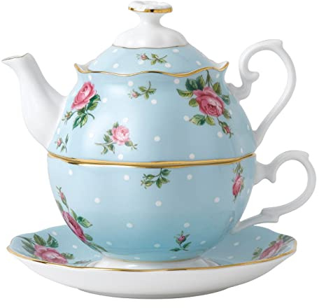 Royal Albert en porcelaine anglaise Bleu Pois Rose Thé pour une personne, Porcelaine, bleu clair, Tea For On