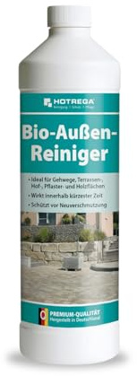 HOTREGA Bio-Außenreiniger 1L | Konzentrat für Stein, Holz & WPC-Flächen | Selbsttätige Tiefenreinigung von Terrasse & Mauer | Ohne Nachspülen | Schutz vor Neuverschmutzung | Reicht bis 100 m²